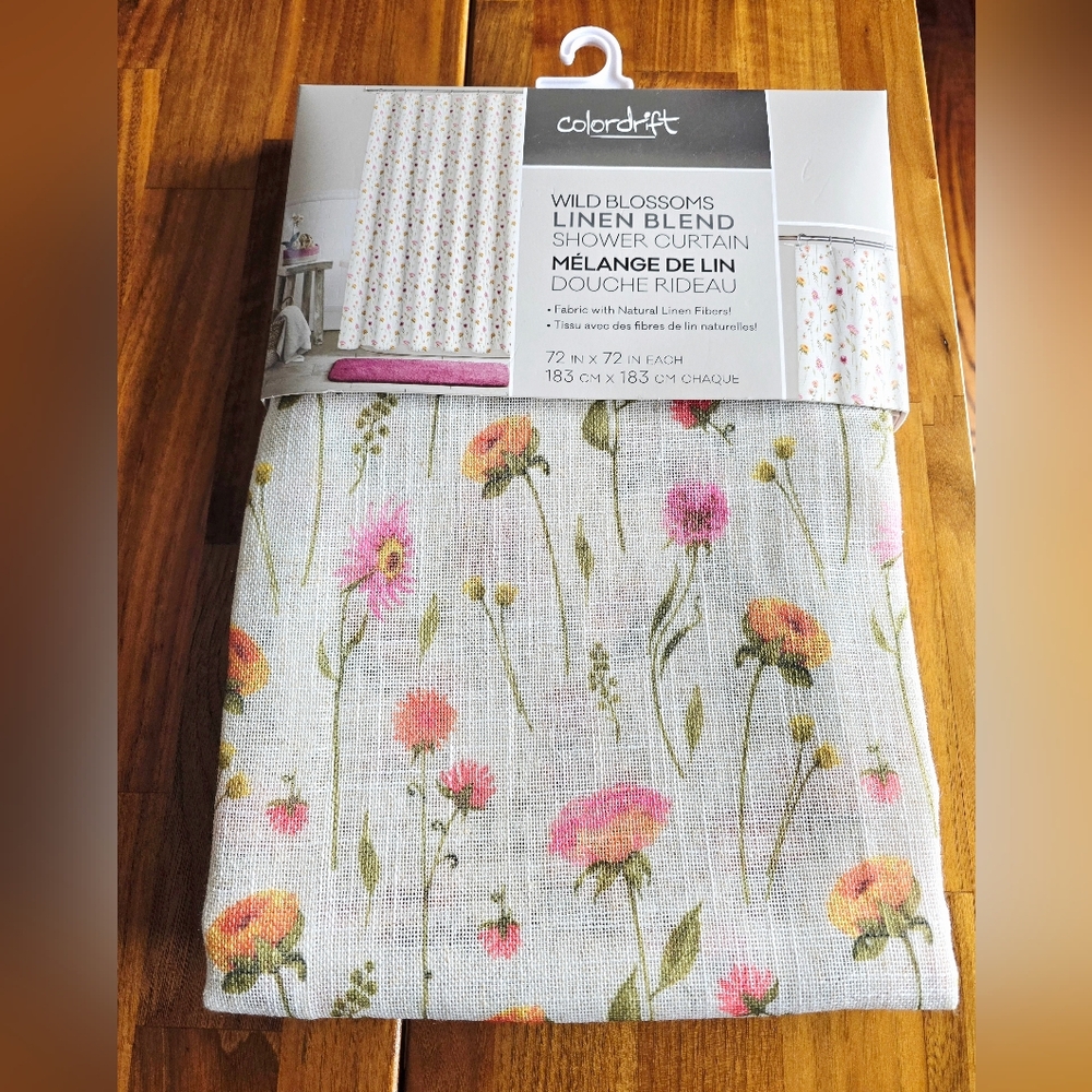NEW! Colordrift Wild Blossoms Linen Blend Shower Curtain 72" x 72"